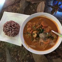 Thai panang curry with soy protein and vegetable  at Ashoka Vegan in Koh Phangan