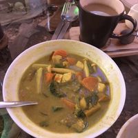 Yellow curry and yogi tea at Ashoka Vegan in Koh Phangan
