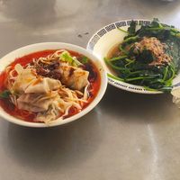 Spicy Noodle Wonton and Sweet Potato Leaf at Huì Jiāng SùShí Dān Zǐ Miàn 惠江素食擔仔麵 in Tainan