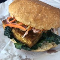 Seasoned Dijon Tempeh sandwich - our favorite!  at Root Down Kitchen in Bend