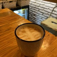 Decaf coffee with pea milk  at MIMO in Malaga