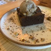 Brownie with banana ice cream  at MIMO in Malaga