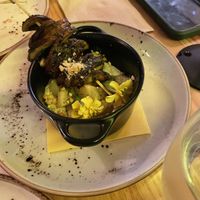 Potatoes with cashew cream and mushroom skewer   at MIMO in Malaga