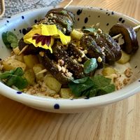Potato with cashew? cream and mushroom skewers   at MIMO in Malaga