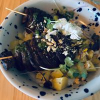 Papas del bosque - had this as a starter, really filling but super tasty. Baked potatoes in a creamy cashew sauce, mushrooms and chimchurri sauce  at MIMO in Malaga