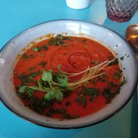 Tomato and roasted red bell pepper soup at MIMO in Malaga