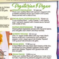 Vegan/Vegetarian section of the menu at Plaza Azteca in Washington