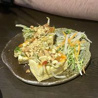 stuffed tofu parcels with lots of crispy veg and sweet chilli sauce etc at Suissi Vegan Kitchen  in Glasgow