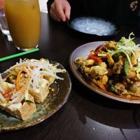 Tofu parcels and salt n chili beech mushrooms at Suissi Vegan Kitchen  in Glasgow