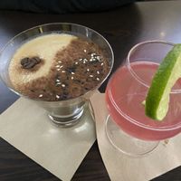 Black Sesame Espresso Martini and Lychee Cosmopolitan   at Suissi Vegan Kitchen  in Glasgow