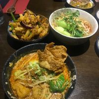 Noodle bowls and salt n chilli chips  at Suissi Vegan Kitchen  in Glasgow