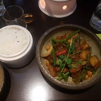 Rendang with Lion Mane Mushrooms and Jasmine Rice  at Suissi Vegan Kitchen  in Glasgow