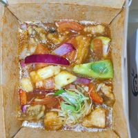 Sweet and sour king oyster mushrooms, a bit too oily at Suissi Vegan Kitchen  in Glasgow