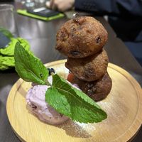 Pisang goreng with blueberry ice creamm  at Suissi Vegan Kitchen  in Glasgow