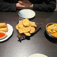 Spring Rolls (left), tempeh crisps (centre) & Acar (right) at Suissi Vegan Kitchen  in Glasgow