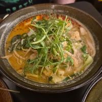 Satay yellow noodle soup at Suissi Vegan Kitchen  in Glasgow