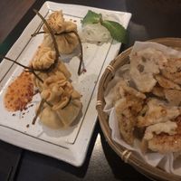 Special fortune dumplings & lotus crisps!  at Suissi Vegan Kitchen  in Glasgow