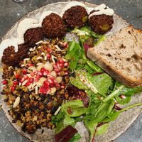 Falafel + Moroccan rice at Honest Greens - Serrano in Madrid