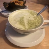 Matcha latte and vegan muffin 😋 at Wonderwoud in Maastricht