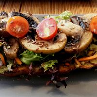Vegan sandwich with olive tapenade and mushrooms at Catz Cafe in Dusseldorf