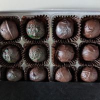Vegan mint chocolate, hazelnut chocolate and pomegranate chocolate at Malta Chocolate Factory in Bugibba