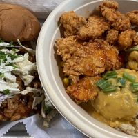 Orange Bird sandwich and DFC Buffalo bowl  at Dharma Southern Kitchen in Tampa