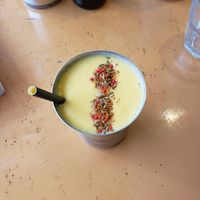 Delicious mango lassi at Rooted in Bath