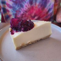 Cheesecake with blackberry compot at Rooted in Bath