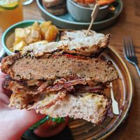 Seitan steak sandwich with crispy tobacco onions at Marley's in Folkestone