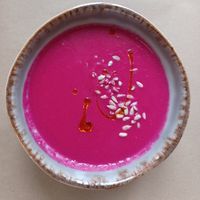 Delicious vegan beet orange soup at A Praça in Sintra