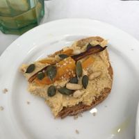 Part of today’s pumpkin hummus toast with seeds at A Praça in Sintra