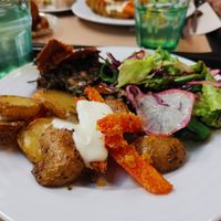 Spinach Pie with roasted veg and salad.  at A Praça in Sintra