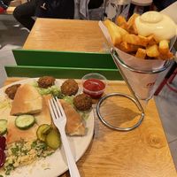 Hummus plate and fries  at Maoz in The Hague