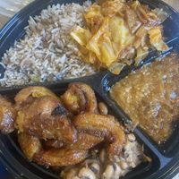 Lentil rice, cabbage, eggplant, black eyed peas and plantain    at Mary's African Cuisine in Halifax