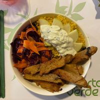 Seitán salad with yoghurt (can be ordered without it) at A Porta Verde in Santiago De Compostela