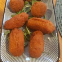 mushroom and walnut, and carrot and leek croquettes at A Porta Verde in Santiago De Compostela