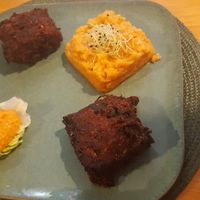 Aubergine cakes with sweet potato mash at A Porta Verde in Santiago De Compostela