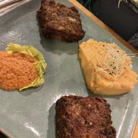 Irgendwas mit Auberginen-Cake und Süßkartoffelstampf (hab leider die Speisekarte nicht fotografiert)  at A Porta Verde in Santiago De Compostela