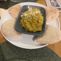 Sweet corn humus (curry spice)  at A Porta Verde in Santiago De Compostela
