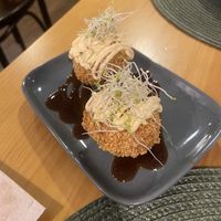 Potato croquettes with kimchi and vegan cheesee  at A Porta Verde in Santiago De Compostela