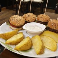 Vegan burgers and wedges at A Porta Verde in Santiago De Compostela