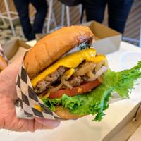 Queen Bee double burger at Honeybee Burger in Los Angeles