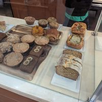 pastries along the right window and back, as well as those croissants are all vegan! at Bru Coffeebar in Los Angeles