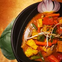 Vegetables and tofu in cheffs choice of saus at HUM in Riga