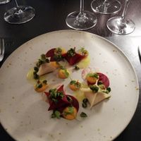 Tortellini with almond cheese at Vincent's in Riga