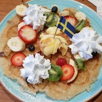 Sweet vegan waffle. 129 SEK for ONE waffle. at Älskade Traditioner in Stockholm