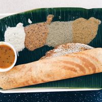 Dosai, chutneys & dhal curry at Murugan Idli Shop in Central Singapore