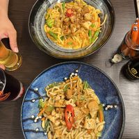 udon noodles with veggies and tofu (on top with red curry, bottom with soy-sesame-garlic)  at Uncle Van - Steingasse in Salzburg