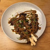 Brochettes: oyster mushroom skewers  at Mōpa in Paris