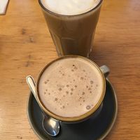 Hot chocolate and chai latte. Note that the drinks come without sugar.  at Mōpa in Paris